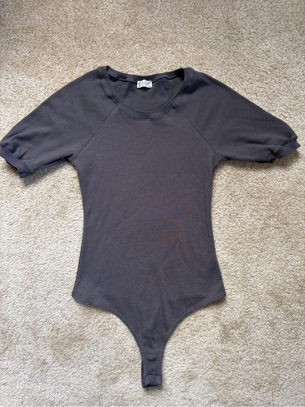 Free People Lazy Daisy Robbed Bodysuit in Charcoal